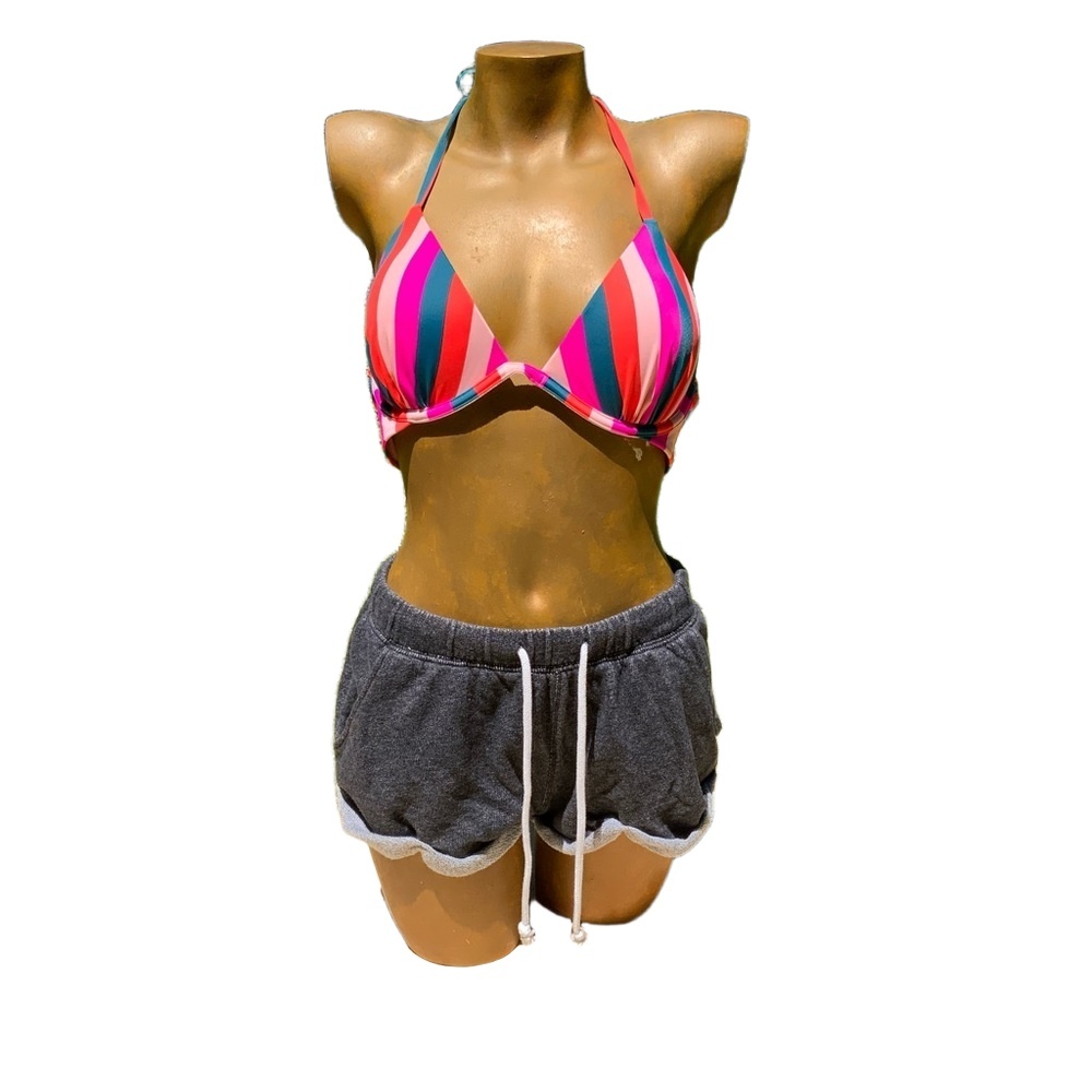 NWOT Multi Colored Striped Bikini Top Swimsuit Top